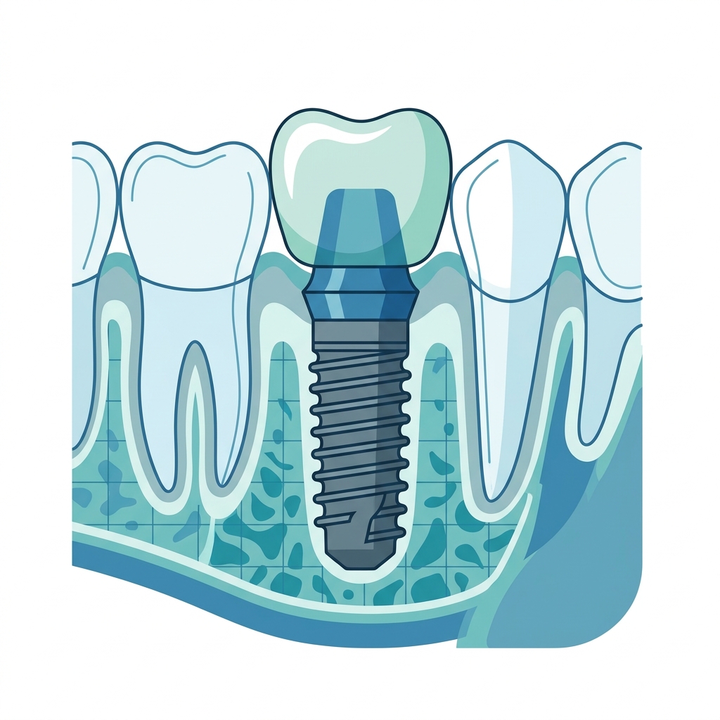 Diagrama de implante dentário de titânio integrado ao osso